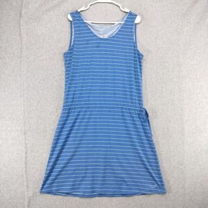 Kuhl Tank Dress Womens Size L Blue White Striped Tie Waist Scoop Neck